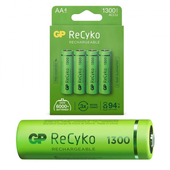 GP Greencell Recyko AA Rechargeable Batteries 1300mAh 4 pack