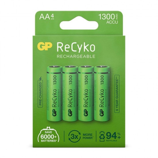 GP Greencell Recyko AA Rechargeable Batteries 1300mAh 4 pack