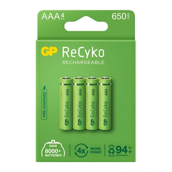 GP Greencell Recyko AAA Rechargeable Batteries 650mAh 4 pack