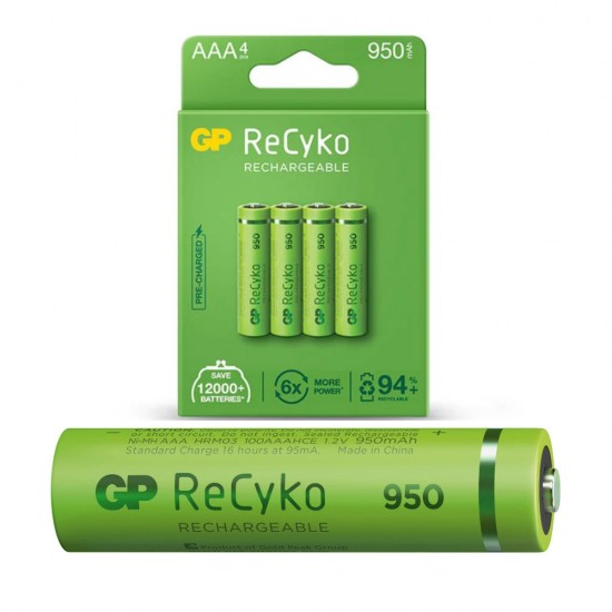 GP Greencell Recyko AAA Rechargeable Batteries 950mAh 4 pack from satcity.ie Limerick Ireland GP Greencell Recyko AAA Rechargeable Batteries 950mAh 4 pack