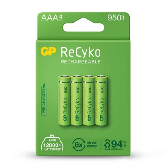 GP Greencell Recyko AAA Rechargeable Batteries 950mAh 4 pack from satcity.ie Limerick Ireland GP Greencell Recyko AAA Rechargeable Batteries 950mAh 4 pack