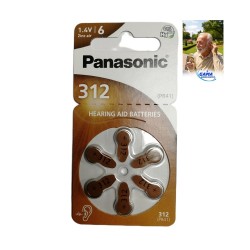 Panasonic PR-312 Hearing Aid Batteries - 6 Pack