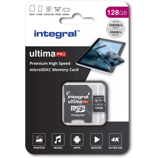 128GB Micro SD Memory Card Integral SDHC SDXC TF Class 10 U3 V30 4K Ultra HD