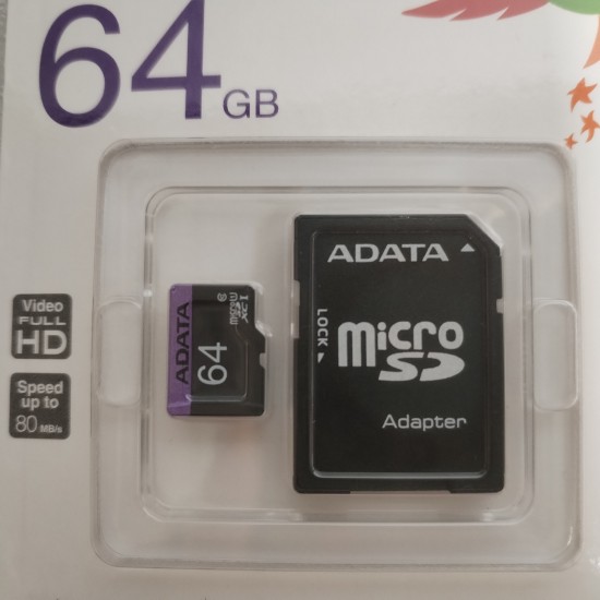64GB ADATA TURBO MICROSDHC UHS-1 CL10 MEMORY CARD W/ SD ADAPTER Ultra High Speed