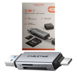 Cabletime USB-A & USB-C USB3.0 SD & MicroSD Card Reader