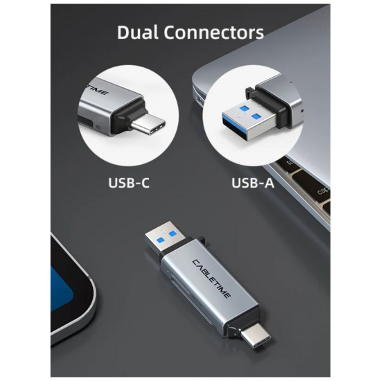 Cabletime USB-A & USB-C USB3.0 SD & MicroSD Card Reader