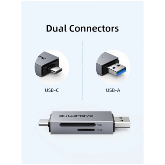 Cabletime USB-A & USB-C USB3.0 SD & MicroSD Card Reader