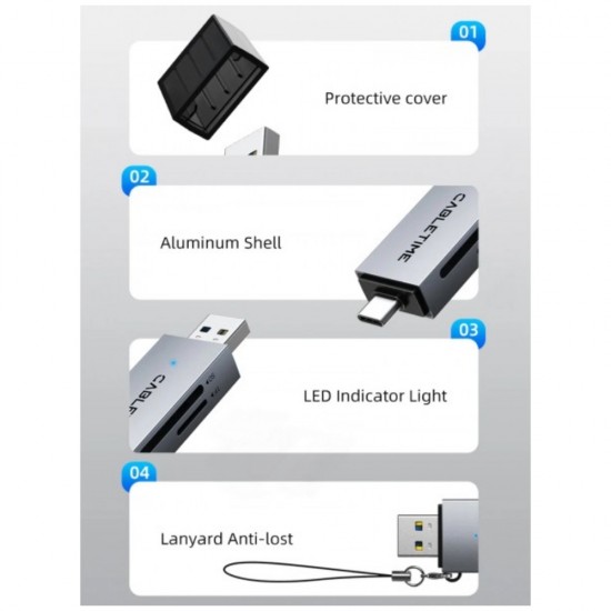 Cabletime USB-A & USB-C USB3.0 SD & MicroSD Card Reader