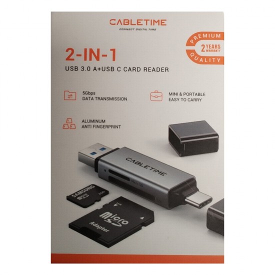 Cabletime USB-A & USB-C USB3.0 SD & MicroSD Card Reader