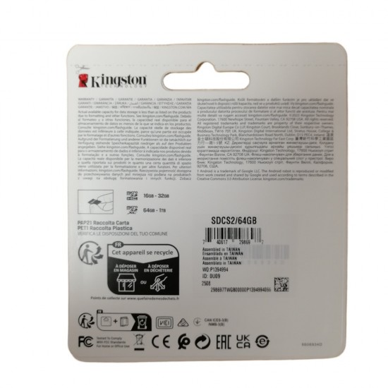 Kingston 64GB MicroSD Memory Card Class 10 select plus