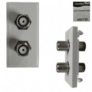 TWIN F TO F CONNECTOR MODULE PLATE FACEPLATE CONNECTING SATELLITE COAX CABLES