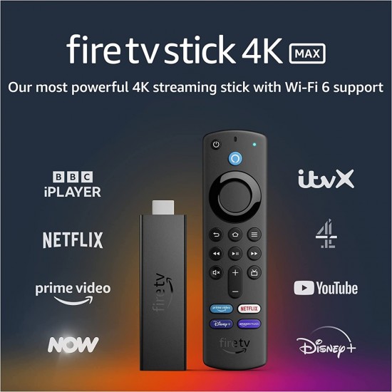 AMAZON Fire Stick TV 4K Max streaming device Wi-Fi 6e 16 GB Alexa Voice Remote 