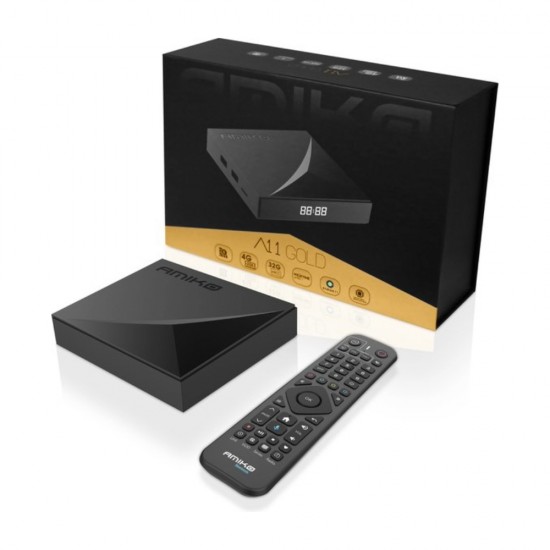 Amiko A11 GOLD OTT 4K Android Digital Media Player Streamer Box Bluetooth Remote