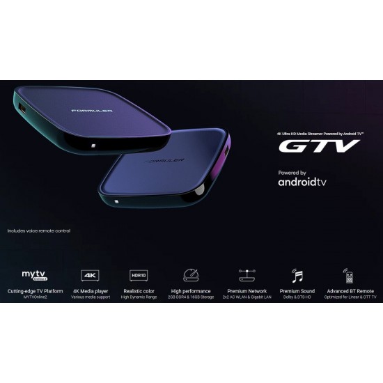 Formuler GTV Android TV IPTV 4K Set Top Box UHD Bluetooth Dual WiFi Media Player Version from Satcity.ie Ireland Limerick Formuler GTV Android TV IPTV Set Top Box UHD Bluetooth Dual WiFi Media Player