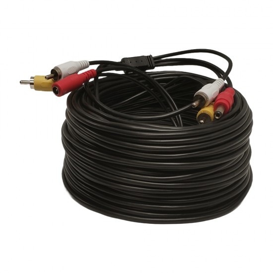 30M AV POWER CCTV CAMERA EXTENSION CABLE PHONO RCA VIDEO DC POWER SPY SECURITY