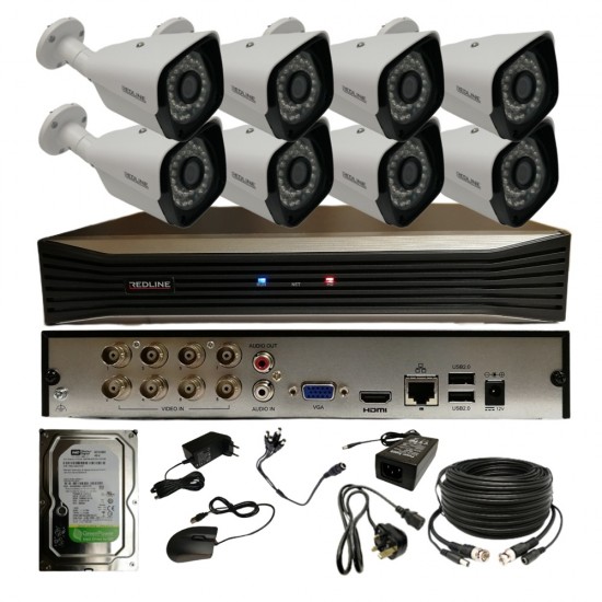 Redline Outdoor Home Security Kit – 8 Channel CCTV System with 8× 5MP Cameras