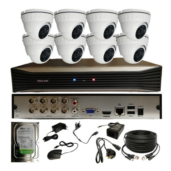 Redline Outdoor Home Security Kit – 8 Channel CCTV System with 8× 5MP Cameras
