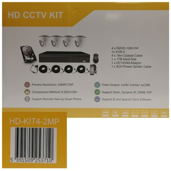 REVEZ 4 CHANNEL CCTV CAMERA SYSTEM 4 X 2MP DVR 1TB HDD OUTDOOR HOME SECURITY KIT from Satcity.ie  Ireland Limerick