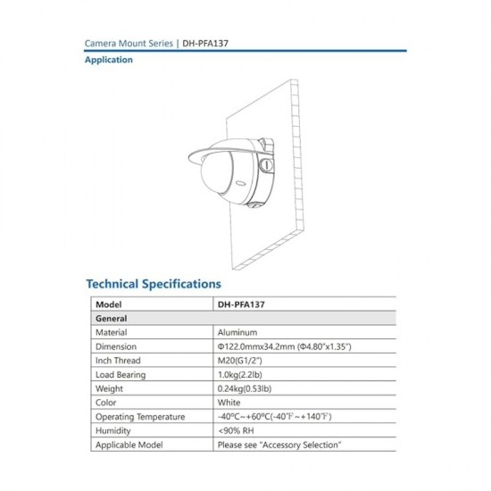 Dahua Junction Box PFA137 for TiOC / VF Dome Black for CCTV Cameras