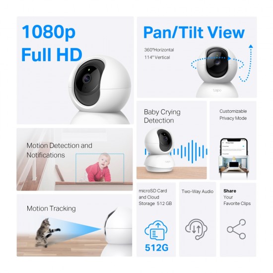 TP-Link Tapo Pan Tilt Smart Security Camera Indoor CCTV C200
