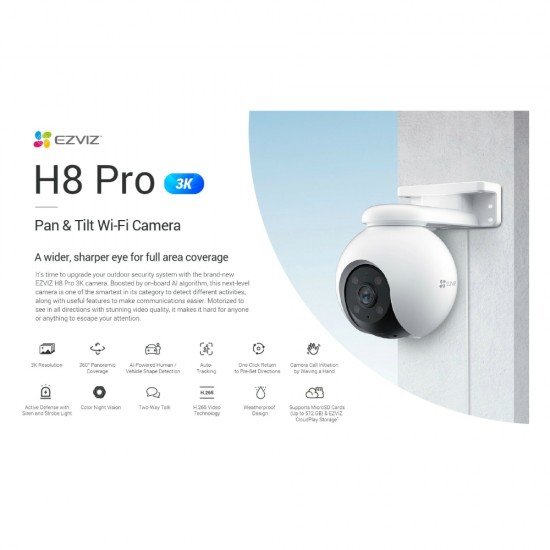EZVIZ H8 Pro 3K Pan & Tilt WiFi Camera 5MP, AI, Active Defence, ColourVu