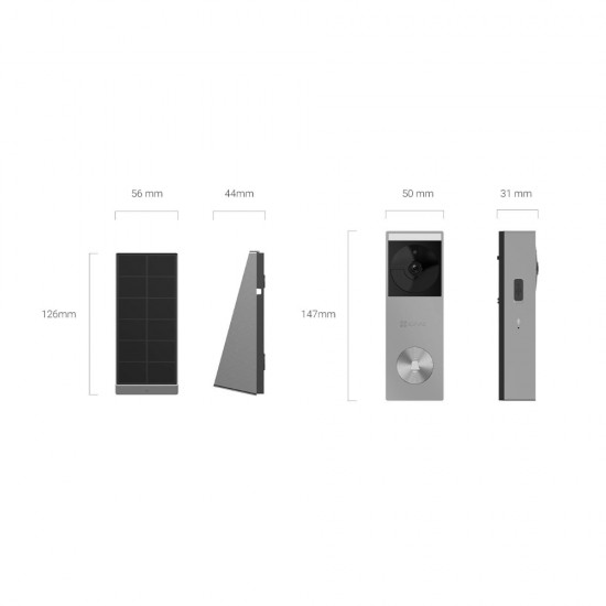 EZVIZ HP3 Pro - Battery Powered WiFi Doorbell Kit with Solar Panel 3MP 2K Grey