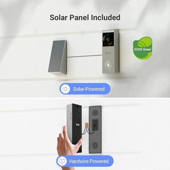 EZVIZ HP3 Pro - Battery Powered WiFi Doorbell Kit with Solar Panel 3MP 2K Grey