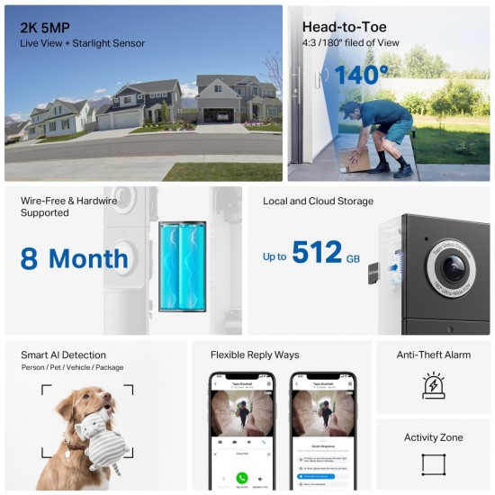 Tp-Link Tapo 5MP 2K  D235 Tapo Smart Battery Video Doorbell