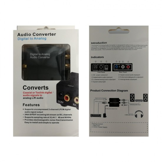 DIGITAL AUDIO TO ANALOGUE CONVERTER STEREO TOSLINK RCA USB POWER COAX ADAPTER