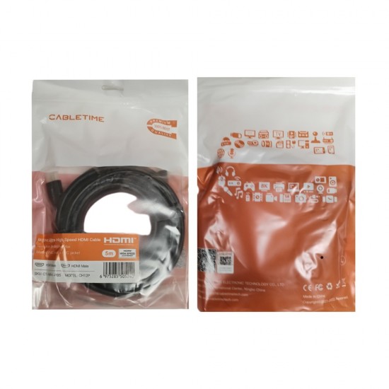 5m Lead Cabletime 8K Certified HDMI 2.1 Cable Ultra HD Speed Gold SKY TV Monitor