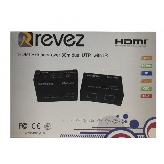 HDMI EXTENDER OVER DUAL UTP 2 X CAT5/6 ETHERNET EXTENDER ESD 1080P 30M WITH IR 
