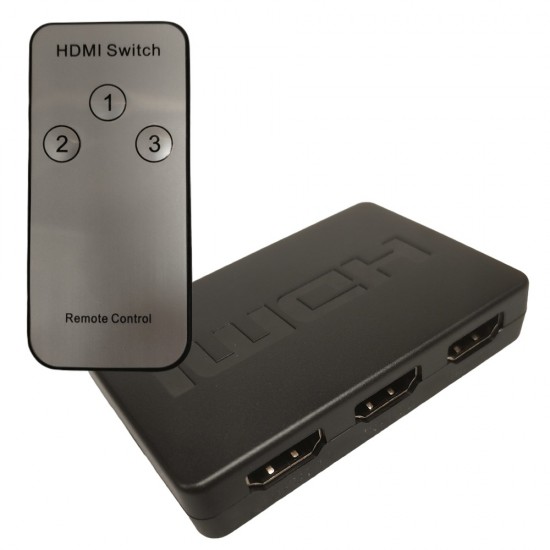 MINI HDMI SWITCH 3X1 WITH IR REMOTE CONTROL NO POWER NEEDED 4K FULL HD 1080 3D