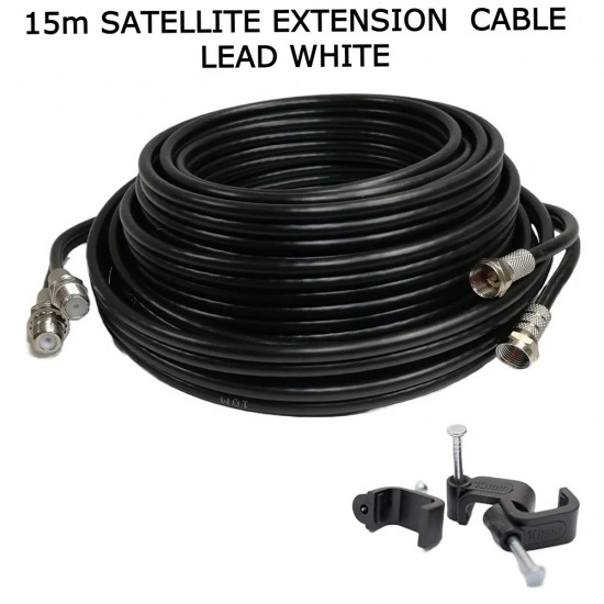 15m Black Sky Cable Extension Sky Q Sky+HD Twin Coax Satellite Sky Lead Shotgun with Clips