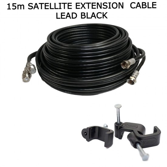15m Black Sky Cable Extension Sky Q Sky+HD Twin Coax Satellite Sky Lead Shotgun with Clips