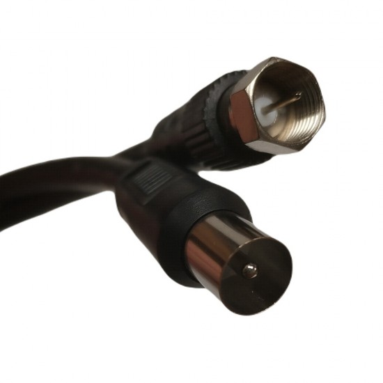 1.5M F-TYPE TO COAXIAL PLUG FLY LEAD CABLE TV AERIAL DIGITAL PLUG RF COAX BLACK