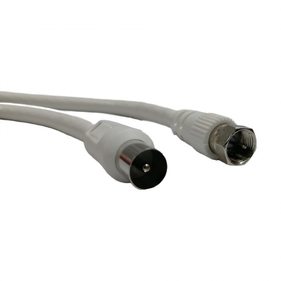 1.5M F-TYPE TO COAXIAL PLUG FLY LEAD CABLE TV AERIAL DIGITAL PLUG RF COAX WHITE