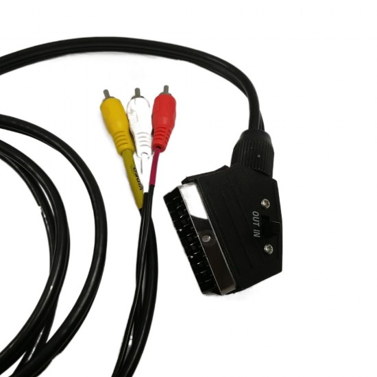 SCART TO RCA 3 X PHONO CABLE LEAD SWITCHABLE TRIPLE COMPOSITE AUDIO VIDEO 1.5M