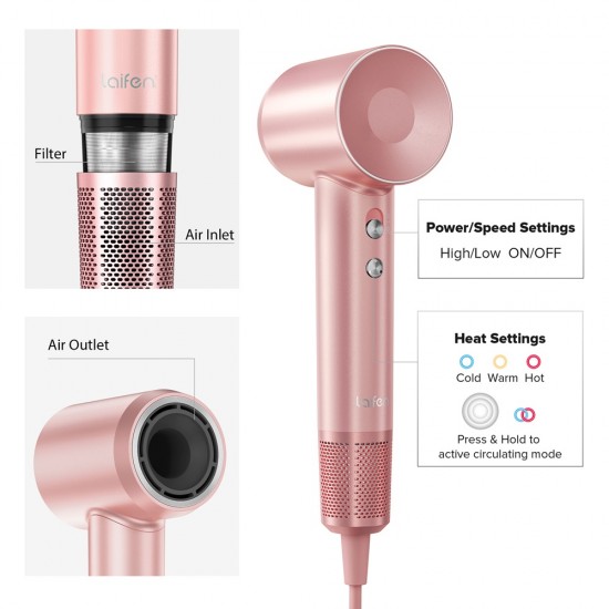 Laifen Swift Premium - High Speed Hairdryer with Attachments & Carry Case (Pink) from Satcity.ie Ireland Limerick Laifen Swift Premium - High Speed Hairdryer with Attachments & Carry Case (Pink)