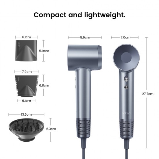 Laifen Swift Premium - High Speed Hairdryer with Attachments & Carry Case (Silver Blue)