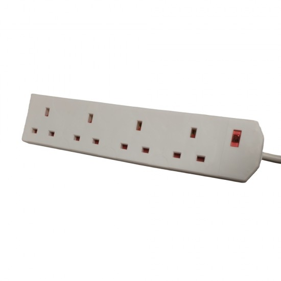 MAINS POWER EXTENSION LEAD CABLE ELECTRIC GANG PLUG STRIP SOCKET 13A 4 WAY 2M