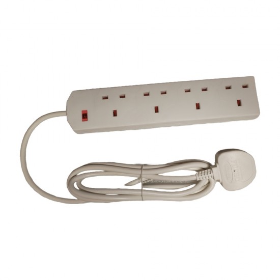 MAINS POWER EXTENSION LEAD CABLE ELECTRIC GANG PLUG STRIP SOCKET 13A 4 WAY 2M