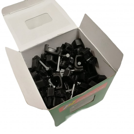 13MM BLACK 13X6 TWIN SATELLITE RG6 CABLE CLIPS WIRE STEEL PIN STRONG NYLON 100