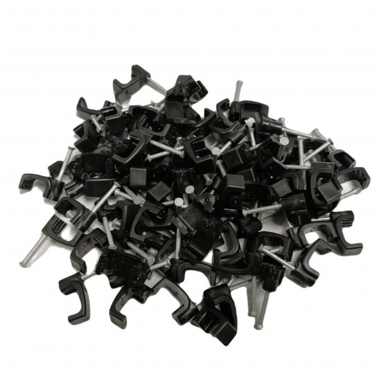 10MM BLACK TWIN DOUBLE SHOTGUN SATELLITE CABLE CLIPS STEEL PIN STRONG NYLON 100