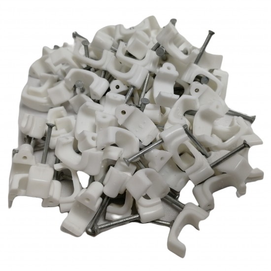10MM WHITE TWIN DOUBLE SHOTGUN SATELLITE CABLE CLIPS STEEL PIN STRONG NYLON 100