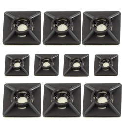 BLACK ADHESIVE SCREW CABLE TIE ZIP BASE SELF STICK FIXING WIRE MOUNTS 28MM 10PCS 