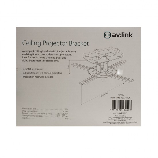 CEILING PROJECTOR BRACKET MOUNT SILVER LCD ADJUSTABLE TILT ROTATE FIXED COMPACT