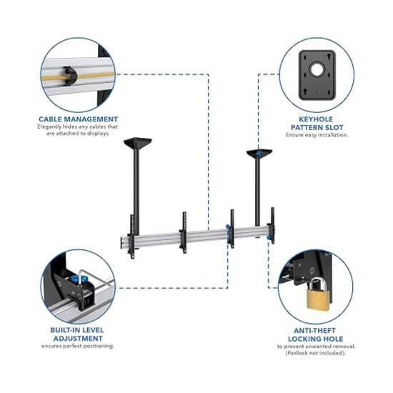 Revez Dual Screen Ceiling Mount with Extended Pole for 45-55" Screens from Satcity.ie Ireland Limerick Revez Dual Screen Ceiling Mount with Extended Pole for 45-55 inch Screens