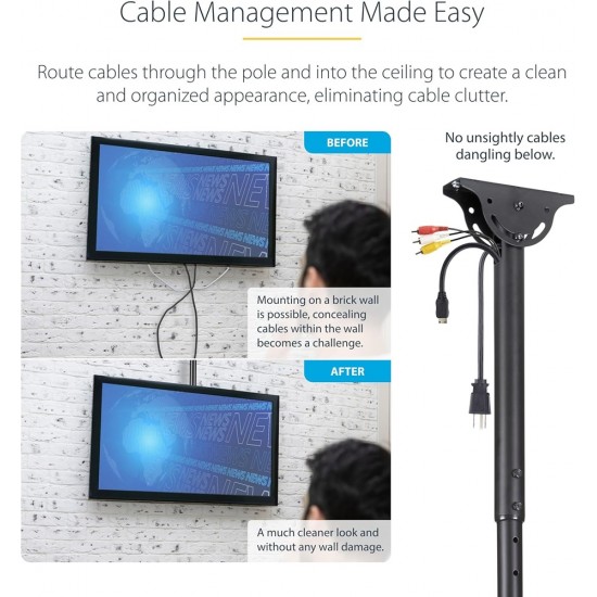 Single TV Ceiling Bracket for 32-70" TVs (1060 - 1560 mm from Ceiling / 50KG)