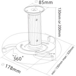 PROJECTOR CEILING MOUNT UNIVERSAL BRACKET TILT SWIVEL 360 DEGREE WHITE 