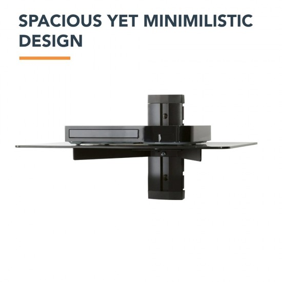 BLACK GLASS FLOATING SHELF SINGLE WALL MOUNTED UNDER WALL BRACKET TVs STB DVD